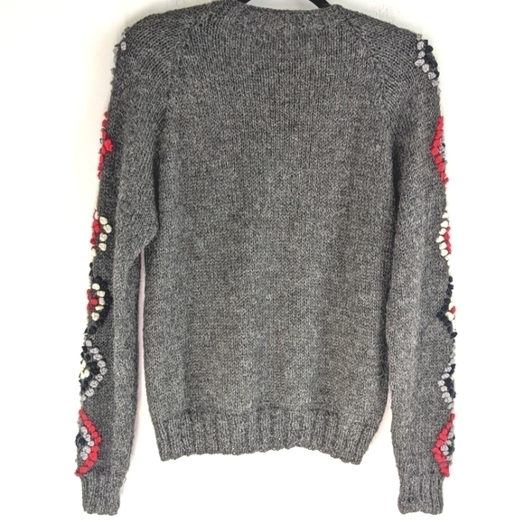 HANDKNIT Grey Sweater with Diamond Pattern Sleeves S/M - Picture 5 of 9